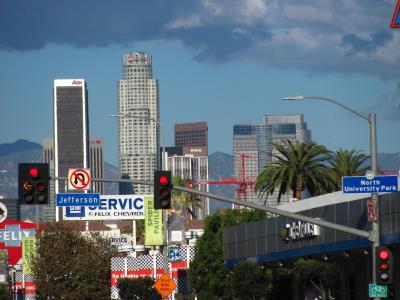 洛杉矶, 天际线, 日光太阳, 棕榈树, 标志, 市中心, 城市