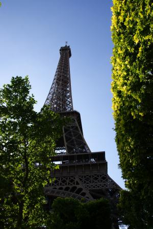 埃菲尔, 塔, 观点, 蓝蓝的天空, 建筑, 巴黎, 埃菲尔铁塔
