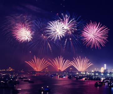 庆祝活动, 城市, 节日, 烟花, 新的一年, 晚上, 天空