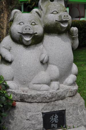 猪, 新加坡, 中国园林, 雕像, 石雕, 石头, 雕塑