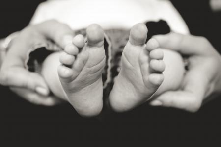 宝贝, 儿童, 双脚, 脚趾, 黑色和白色