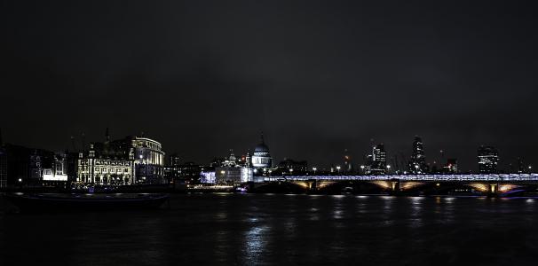 河, 伦敦, 晚上, 泰晤士河, 建筑, 英国, 英国
