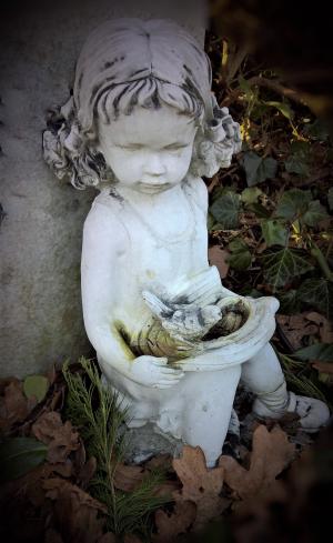 女孩, 坐, 图, 雕像, 小天使, 公墓, 墓碑