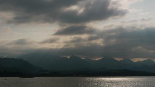 湖, 山脉, 云彩, 福尔根湖湖, 雷雨, 阿尔高, 风景