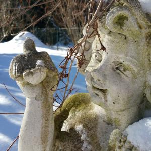 小天使, 雕塑, 石头, 雪, 石图