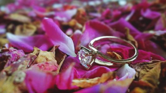 戒指, 婚礼, 光, 软, 玫瑰, 黄金, 水晶
