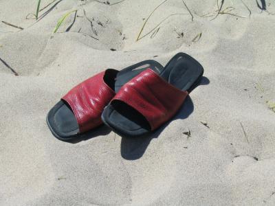 凉鞋, 海滩, 沙子, 夏季, 鞋类, 红色, 鞋子