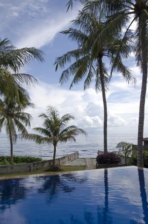 镜像, 天空, 水, 度假村, 棕榈树, 巴厘岛, 放松
