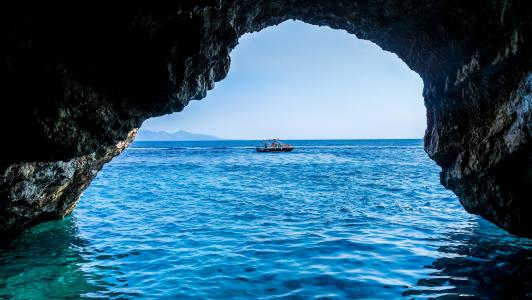 洞穴, 海, 蓝色洞穴, 希腊, 扎金索斯, 海洋, 蓝色