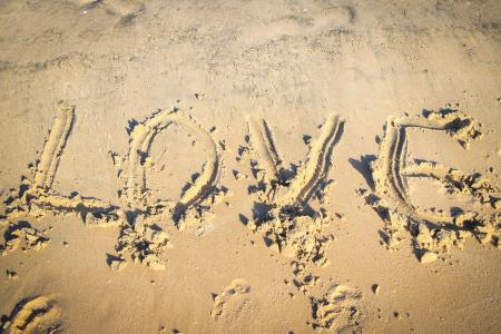 爱, 海滩, 单词, 海, 浪漫, 夏季, 浪漫