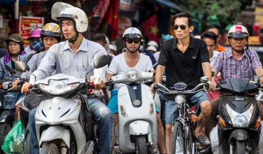 滑板车, 自行车, 交通, 头盔, 男子, 越南, 河内