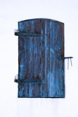 门, 白色, 蓝色, 墙上, 锁, 木材, 油漆