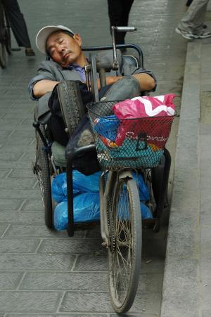 男子, 睡眠, 中国, 自行车, 街道, 人