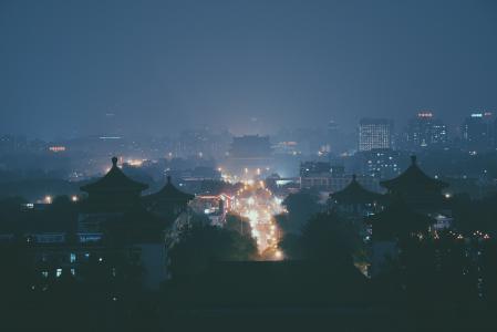 晚上, 城市景观, 小镇, 亚洲, 日本, 天空, 城市