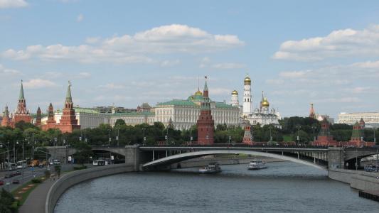 俄罗斯, 莫斯科, 克里姆林宫, 全景, 视图, 河, 桥梁