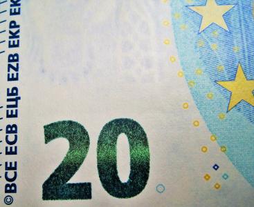 二十欧元, 详细, 翡翠支付, 新的二十岁, 前侧, 美元的钞票, 20