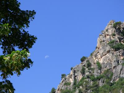山, 岩石, 天空, 月亮, 月亮的一天