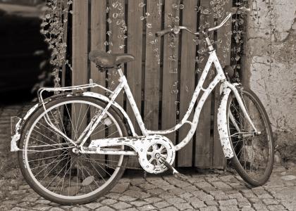 自行车, 女士的自行车, 老, 怀旧, 古董, 车轮, 怀旧