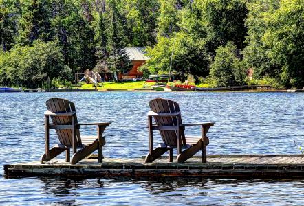 湖, 小屋, 椅子, 水, 自然, 度假, 小木屋