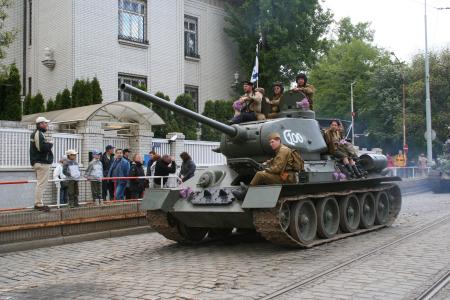 坦克, 布拉格的解放, 展会, 士兵, 坦克, 阅兵, 历史