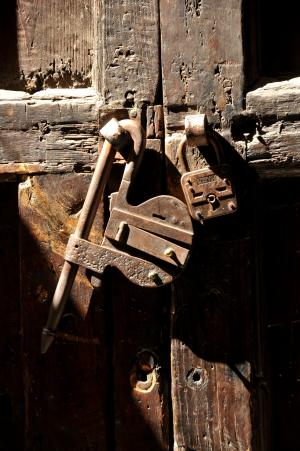 锁, 老, 木材, 复古, 入口, 铁, 门