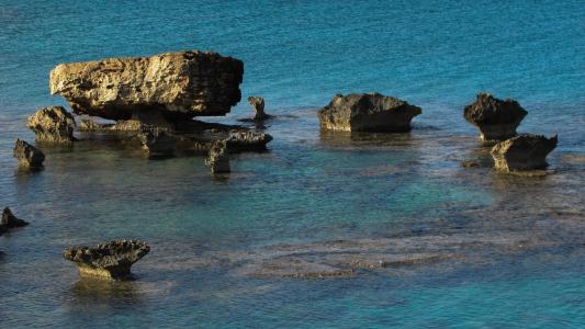 塞浦路斯, kapparis, 岩层, 岩质海岸, 海, 蓝色, 自然