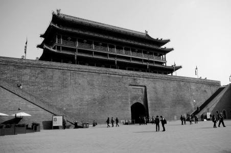 西安, 黑色和白色, 古城墙, 著名的地方, 亚洲, 文化, 建筑