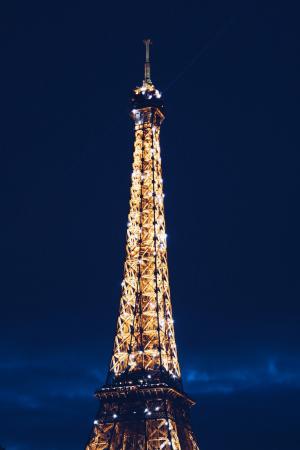 eifel 塔, 巴黎, 夜晚的天空, 法国, 埃菲尔, 闪电, 魅力