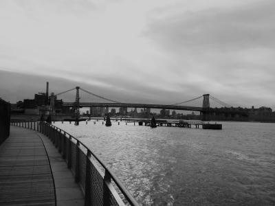 桥梁, 布鲁克林, 河, 城市, 纽约, 水, 滨水区