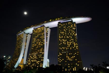 酒店, 摩天大楼, 新加坡, 晚上, 灯, 城市, 当代