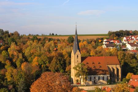 marbach, 秋天, 景观, 教会, 建筑, 屋顶, 欧洲