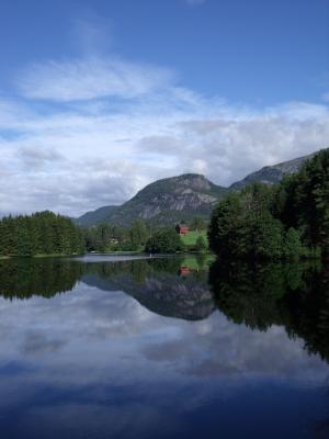 景观, 挪威, 湖, 反思, 天空水, 自然, 水