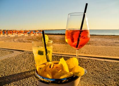 海滩, 饮料, 海, 日落, 度假, 夏季, 鸡尾酒