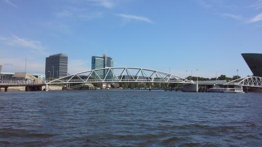 桥梁, 阿姆斯特丹, 水, 夏季