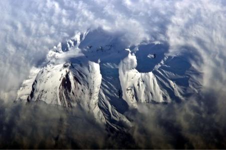俄罗斯, avachinsky 火山, 山脉, 雪, 景观, 卫星图像, 天空