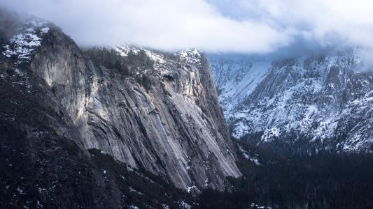 悬崖, 雪覆盖, 岩石, 山, 峡谷, 天气, 雪