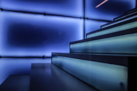 楼梯, 逐渐, 蓝色, 光, lichtspiel, 建筑, 现代