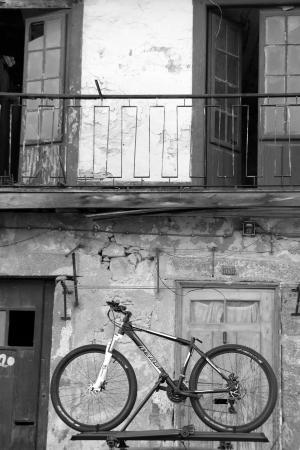 房子, 自行车, 老, 小镇, 阳台, 车轮, 自行车