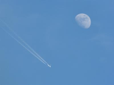 月亮, 飞机, 天空, 火山口, 轨迹, 飞, 蓝色