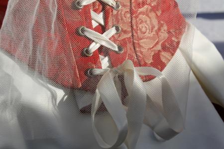 红色, 白色, 穿衣服, 鞋带, 薄纱, 新娘, 婚礼
