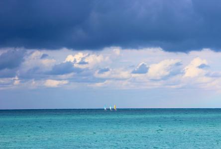海洋, 小船风帆, 水, 云彩, 地平线, 蓝色