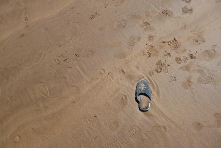沙子, 海滩, 足迹, 痕迹, 鞋底, 失去了, 忘了