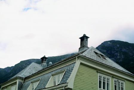 白色, 绿色, 木制, 房子, 结构, 屋顶, 窗口