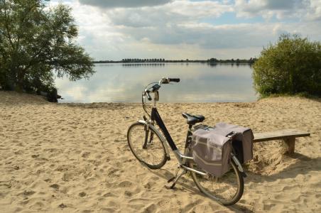 自行车, 自行车之旅, 银行, 车身套件, 沙子, 海滩, 水