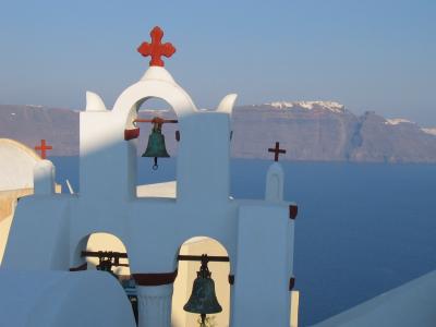 景观, 海, 希腊, 地中海, 地平线, 蓝色, 教会