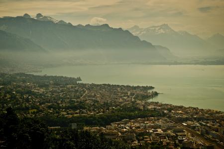 日内瓦湖, 瑞士, 假期, 山脉, 湖, 水, 城市