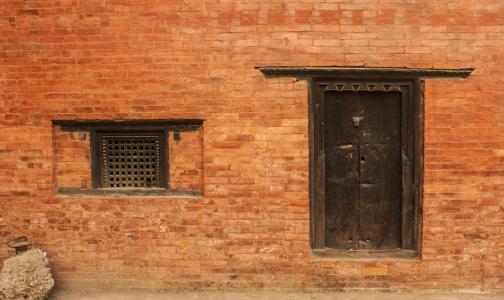 窗口, 门, 老, 旧的窗口, 木窗, 木门, 尼泊尔艺术