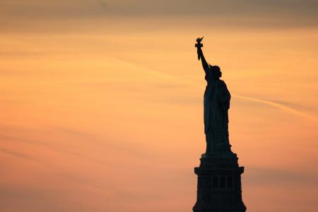 自由女神像, 纽约, 日落, 美国, 雕像, 背光, 旅游目的地