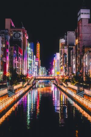 大阪, 日本, hdr, 城市, 城市, 城市景观, 灯