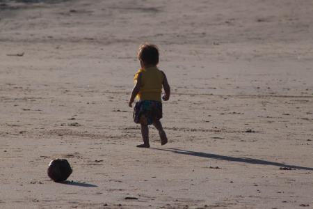 蹒跚学步, 儿童, 行走, 海滩, 金沙, 孤独